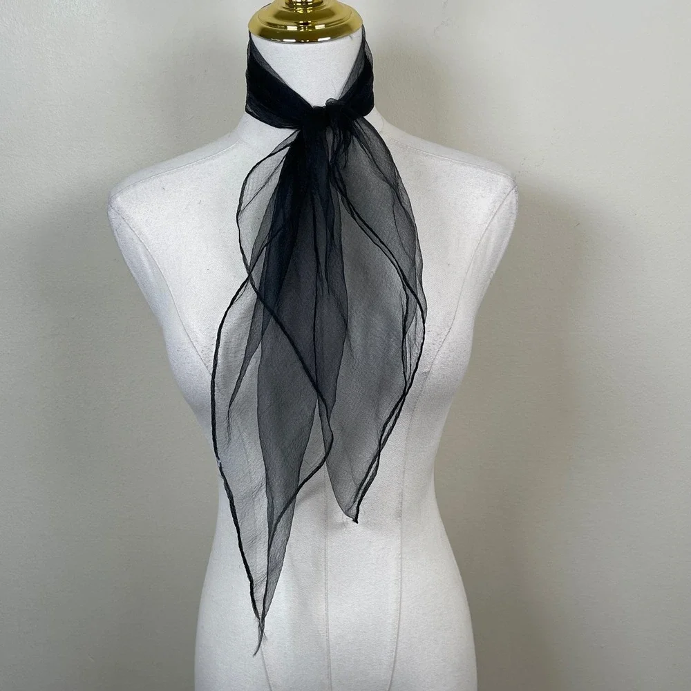 Vintage Sheer Mesh Neck Scarf Women Black Chiffon Lightweight Retro Rockabilly